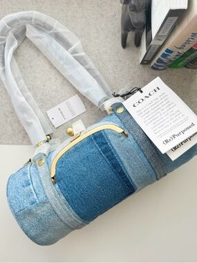 Coach Kisslock Barrel Bag 28 in Repurposed Denim